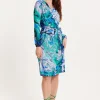 Women's Midi Wrap Dress in Turquoise Marble Print with Long Sleeves - Elegant Design by Liquorish
