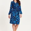 Women's Midi Wrap Dress in Blue with Long Sleeves - Elegant Abstract Print Design by Liquorish