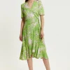 Women's Midi Wrap Dress in Tropical Print with Short Sleeves - V Neck, Regular Fit, Perfect for Summer by Liquorish