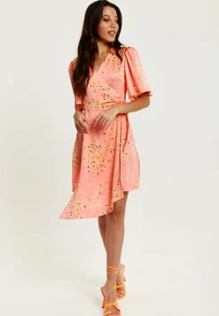 Women's Midi Wrap Dress in Peach with V-Neck, Side Tie, Kimono Sleeves - Stylish and Comfortable by Liquorish