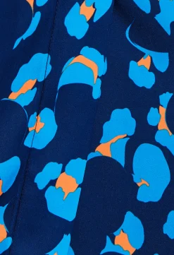 Women's Midi Wrap Dress in Blue with Long Sleeves - Elegant Abstract Print Design by Liquorish