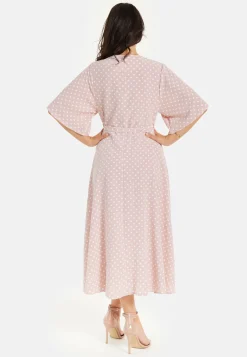 Women’s Midi Wrap Dress in Light Pink with Kimono Sleeves - Elegant Design by Liquorish