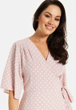 Women’s Midi Wrap Dress in Light Pink with Kimono Sleeves - Elegant Design by Liquorish