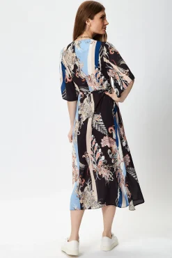 Women's Midi Wrap Dress in Floral Print with Short Kimono Sleeves - Stylish Design to Elevate Your Wardrobe by Liquorish