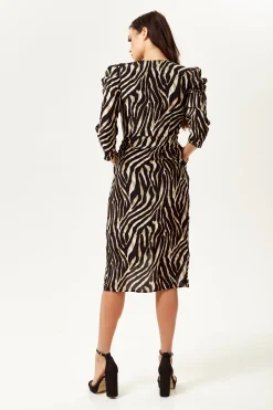 Women's Midi Wrap Dress in Zebra Print with Long Sleeves - Stylish Crossover Design for Every Occasion - Liquorish