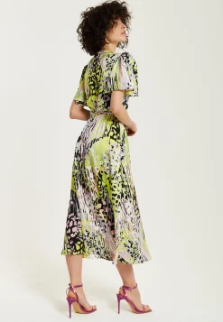 Women's Midi Wrap Dress in Vibrant Multicolour Abstract Print with Short Sleeves - Liquorish