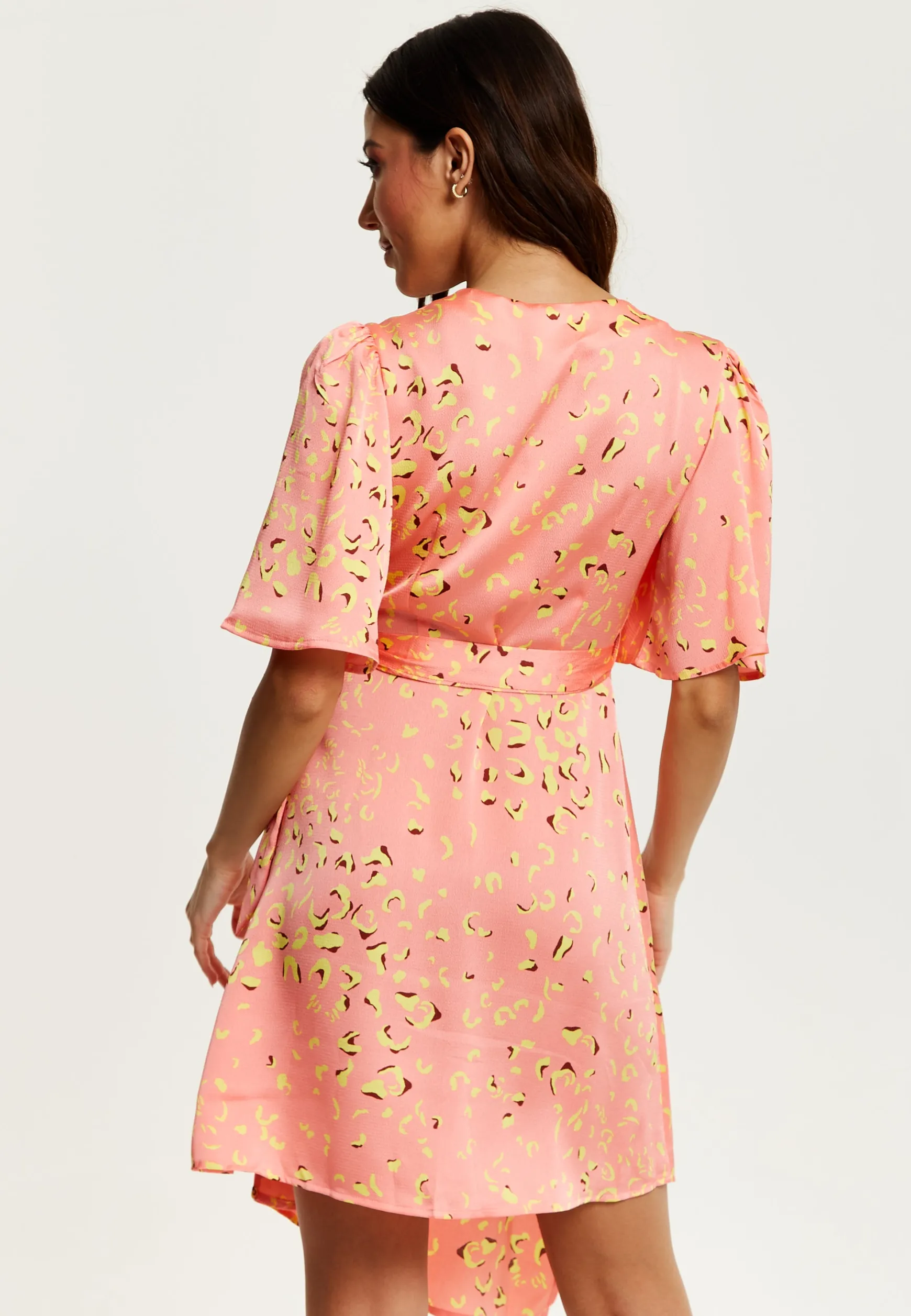 Women's Midi Wrap Dress in Peach with V-Neck, Side Tie, Kimono Sleeves - Stylish and Comfortable by Liquorish