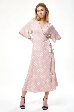 Women’s Midi Wrap Dress in Light Pink with Kimono Sleeves - Elegant Design by Liquorish
