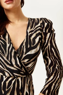 Women's Midi Wrap Dress in Zebra Print with Long Sleeves - Stylish Crossover Design for Every Occasion - Liquorish