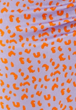 Women's Midi Wrap Dress in Lilac and Orange with Kimono Sleeves - Elegant Cheetah Print Design by Liquorish