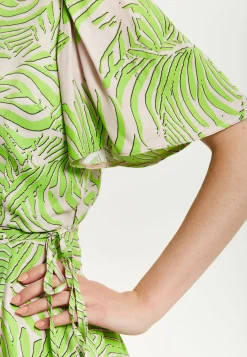 Women's Midi Wrap Dress in Tropical Print with Short Sleeves - V Neck, Regular Fit, Perfect for Summer by Liquorish