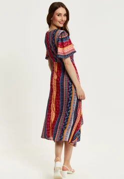 Women's Midi Wrap Dress in Multicolour with Short Sleeves and Paisley Print - Elegant V Neck Design by Liquorish