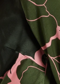 Women's Midi Wrap Dress in Dark Green with Long Sleeves and Geometric Floral Print by Liquorish