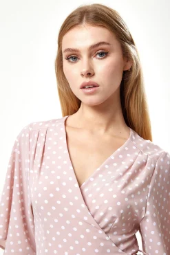 Women’s Midi Wrap Dress in Light Pink with Kimono Sleeves - Elegant Design by Liquorish