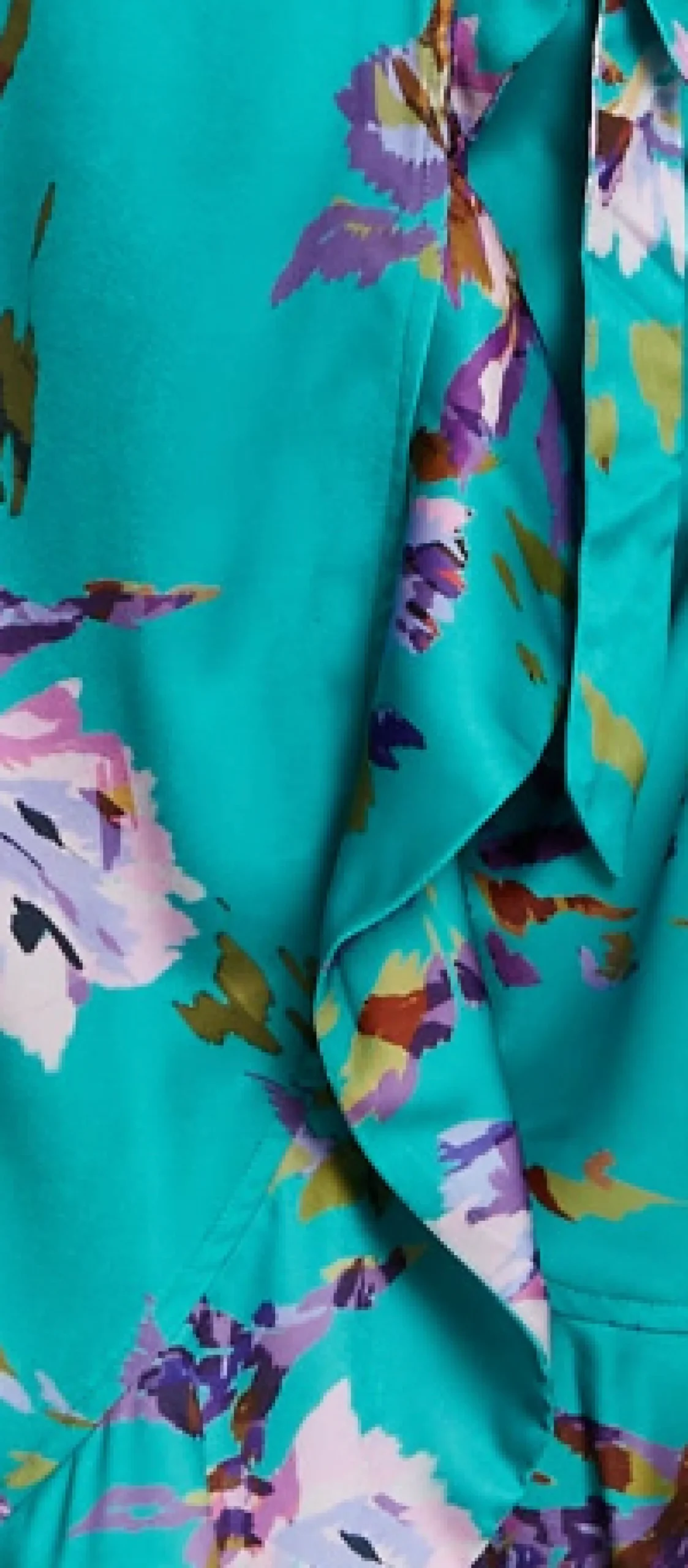 Women's Midi Wrap Dress in Green with Long Sleeve Slits, V Neck Style - Floral Print by Liquorish