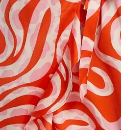 Women's Midi Wrap Dress in Pink and Red Abstract Print with Short Sleeves - Flattering V Neck and Tie Waist by Liquorish