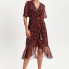 Women's Midi Wrap Dress with Short Sleeves in Chic Animal Print Organza - Double Breasted Style by Liquorish