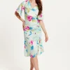 Women's Midi Wrap Dress with Kimono Sleeves and Floral Print in Mint Green - Liquorish