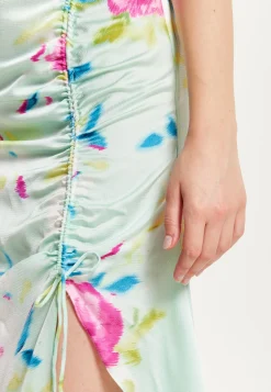 Women's Midi Wrap Dress with Kimono Sleeves and Floral Print in Mint Green - Liquorish