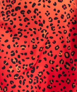 Women's Mini Dress, High Neck, Long Sleeve, Orange Animal Print, Tie Detail, Regular Fit