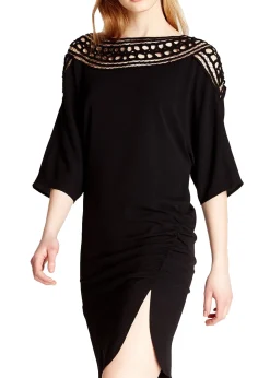 Women's Mini Dress in Black with 3/4 Sleeves and Crochet Insert - Divine Grace by Liquorish