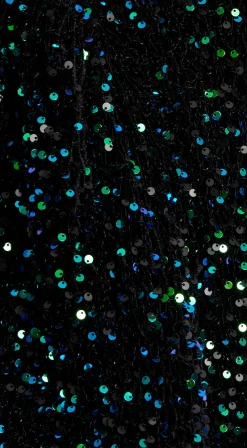Women's Mini Dress in Black Velvet with Green and Blue Sequins, Long Sleeves, Stylish Open Back - Liquorish