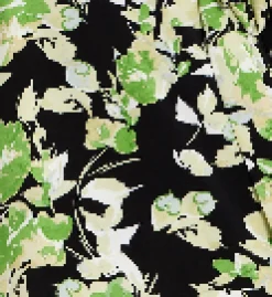 Women's Mini Dress in Black with Long Sleeves and Green Floral Print Wrap Style - Liquorish