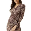 Women's Mini Dress in Bold Animal Print with Long Sleeves and V Neck, Adjustable Tie Waist - Liquorish