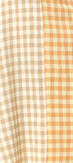 Women's Mini Dress in Bold Orange Check with Long Sleeves and Classic Collar - Liquorish