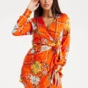 Women's Mini Dress in Checked Floral Print with Long Sleeves and Wrap Style – Stylish Elegance by Liquorish