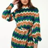 Women's Mini Dress in Cool Tones with Puffy Sleeves and Gathered Waist - Exclusive Liquorish