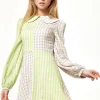 Women's Mini Dress in Green Check with Long Sleeves and Collar - Stylish Elegance by Liquorish