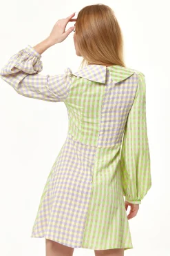 Women's Mini Dress in Green Check with Long Sleeves and Collar - Stylish Elegance by Liquorish