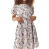 Women's Mini Dress in Lilac Floral with Short Sleeves and Matching Belt - Elegant Style by Liquorish