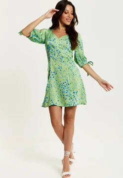 Women's Mini Dress in Mint with Tie-Up Sleeves and Back Detail - Stylish Liquorish