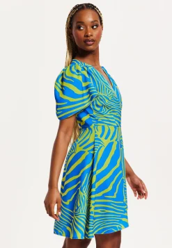 Women's Mini Dress in Multi-Coloured with Angel Sleeves and V Neck Design by Liquorish