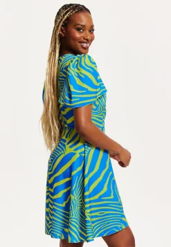 Women's Mini Dress in Multi-Coloured with Angel Sleeves and V Neck Design by Liquorish