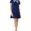 Women's Mini Dress in Navy with Short Sleeves and Lace Details - Fitted Style by Liquorish