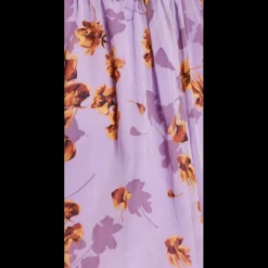 Women's Mini Dress in Purple Floral with Short Sleeves and Deep V Neck - Stylish Button Waistband by Liquorish