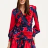 Women's Mini Dress in Red with Long Balloon Sleeves and Floral Print, Elegant Design by Liquorish