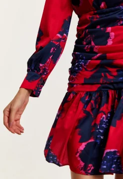 Women's Mini Dress in Red with Long Balloon Sleeves and Floral Print, Elegant Design by Liquorish