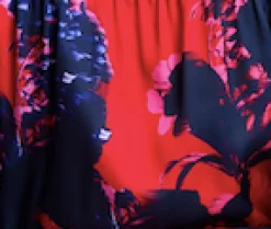 Women's Mini Dress in Red with Long Balloon Sleeves and Floral Print, Elegant Design by Liquorish