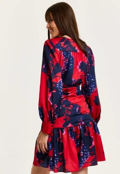 Women's Mini Dress in Red with Long Balloon Sleeves and Floral Print, Elegant Design by Liquorish