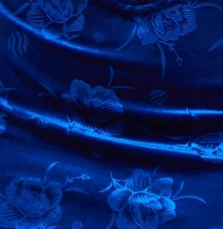 Women's Mini Dress in Royal Blue Velvet with Corset Detail, Long Sleeves & Floral Print by Liquorish