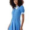 Women's Mini Dress in Turquoise with Short Sleeves and Lace Details - Fitted Style by Liquorish