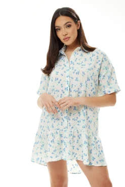 Women's Mini Dress in White with Short Sleeves & Floral Print - Elegant Design by Liquorish
