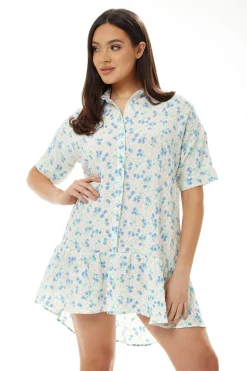 Women's Mini Dress in White with Short Sleeves & Floral Print - Elegant Design by Liquorish