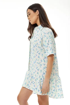 Women's Mini Dress in White with Short Sleeves & Floral Print - Elegant Design by Liquorish