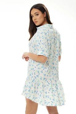 Women's Mini Dress in White with Short Sleeves & Floral Print - Elegant Design by Liquorish