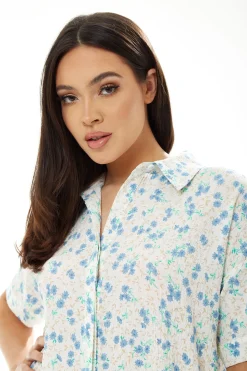 Women's Mini Dress in White with Short Sleeves & Floral Print - Elegant Design by Liquorish